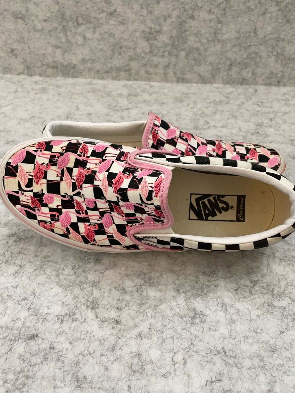 Vans Classic Slip-On Customs Checkered Flamingo Print Shoes - Picture 7 of 11